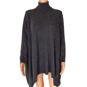Forte 100% Cashmere Turtleneck Tunic Oversize Sweater Dark Gray Small